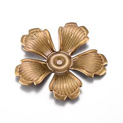 Bronze Antique Pendentifs en fer, embellissements en métal gravé, fleur, bronze antique, 33x34x3mm, Trou: 2.5~3mm