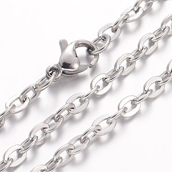 Stainless Steel Color 304 Stainless Steel Necklace, Cable Chains, with Lobster Clasps, Stainless Steel Color, 19.69 inch(500mm), 2mm