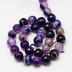Indigo Natural Striped Agate/Banded Agate Beads Strands, Faceted, Dyed, Round, Indigo, 6mm, Hole: 1mm