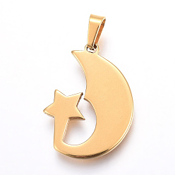 Golden 304 Stainless Steel Pendants, Moon with Star, Golden, 23x17x1.5mm, Hole: 3x5mm
