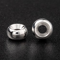 925 Sterling Silver Plated Brass Spacer Beads, Long-Lasting Plated, Flat Round, 925 Sterling Silver Plated, 5x2.5mm, Hole: 1.5mm