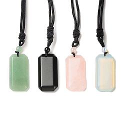 Mixed Stone Natural & Synthetic Mixed Gemstone Rectangle Pendant Necklace with Nylon Cord for Women, 25.98~27.17 inch(66~69cm)