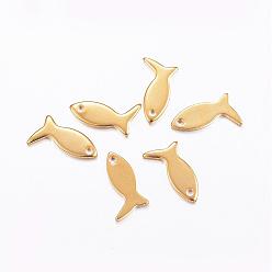 Real 24K Gold Plated 201 Stainless Steel Charms, Fish, Real 24k Gold Plated, 12x7x1mm, Hole: 1mm