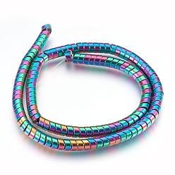 Multi-color Plated Electroplate Non-magnetic Synthetic Hematite Bead Strands, Polished, Wave Column, Multi-color Plated, 6x4mm, Hole: 1mm, about 126~133pcs/strand, 15.3 inch~15.7 inch(39~40cm)