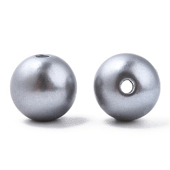 Argent Perles d'imitation en plastique ABS peintes à la bombe, ronde, argenterie, 10x9.5mm, Trou: 2mm, environ 1040 pcs / 500 g