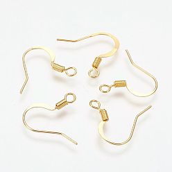 Golden Brass French Earring Hooks, Flat Earring Hooks, Ear Wire, with Horizontal Loop, Nickel Free, Golden, 17mm, Hole: 2mm
