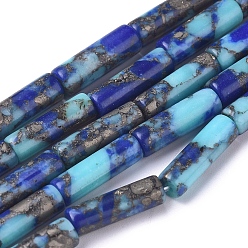 Synthetic Turquoise Assembled Synthetic Gold Line Turquoise and Lapis Lazuli Beads Strands, Column, 13x4mm, Hole: 0.7mm, about 31 pcs/Strand, 15.75 inch(40 cm) 