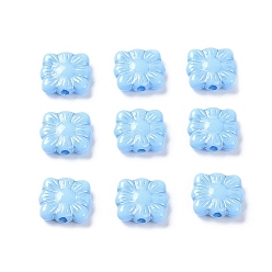 Light Sky Blue Opaque Acrylic Beads, Metal Enlaced, Square with Flower Pattern, Light Sky Blue, 9.5~10x10.5~11x3.5mm, Hole: 1.6mm, about 1990pcs/500g