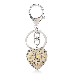 Jaspe Dalmate Coeur de jaspe dalmatien naturel avec oeil d'horus porte-clés, Porte-clés en pierre d'énergie reiki, pour sac, bijoux, décoration cadeau, 9.5x3 cm