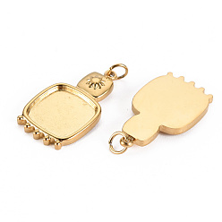 Real 14K Gold Plated 304 Stainless Steel Pendant Cabochon Settings, with Jump Rings, Square, Real 14K Gold Plated, Tray: 10x10mm, 21x12x2mm, Jump Ring: 3.8x0.5mm, 2.8mm inner diameter