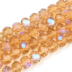 Peru Electroplate Glass Beads Strands, Half Rainbow Plated, Faceted, Rondelle, Peru, 4x3mm, Hole: 0.4mm, about 123~127pcs/strand, 16.5~16.9 inch(42~43cm)