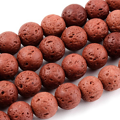Saddle Brown Synthetic Lava Rock Beads Strands, Dyed, Round, Saddle Brown, 10mm, Hole: 1mm, about 39pcs/strand, 14.96 inch(38cm)
