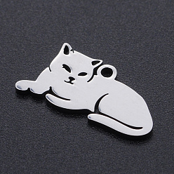 Stainless Steel Color 201 Stainless Steel Kitten Pendants, Lying Down Cat Shape, Stainless Steel Color, 9.5x19x1mm, Hole: 1.2mm