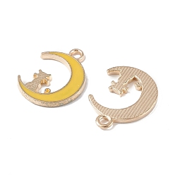 Gold Alloy Enamel Pendants, Light Gold, Moon with Cat Charm, Gold, 19.5x14.5x1.5mm, Hole: 2mm