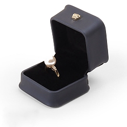 Bleu De Prusse Couronne carrée pu bague en cuir boîte à bijoux, étui cadeau de rangement pour bagues, de velours à l'intérieur, pour le mariage, engagement, null, 5.8x5.8x4.8 cm