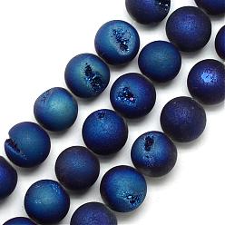 Blue Plated Electroplated Natural Druzy Geode Agate Beads Strands, Dyed, Frosted, Round, Blue Plated, 18~18.5mm, Hole: 2mm, about 22pcs/strand, 16.3 inch