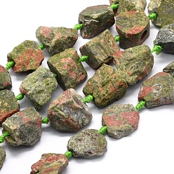 Unakite Natural Unakite Beads Strands, Nuggets, 17~35x15~35mm, Hole: 2mm, about 14~17pcs/strand, 17.32 inch(44cm)