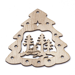 Bois Solide Gros pendentifs en bois non teint, arbre de Noël, burlywood, 78.5x71.5x2mm, Trou: 3mm