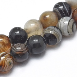 Camel Natural Striped Agate/Banded Agate Beads Strands, Dyed & Heated, Round, Camel, 6mm, Hole: 1.2mm, about 62pcs/strand, 14.9 inch(38cm)