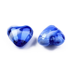 Blue Handmade Lampwork Beads, Pearlized, Blue, 16x16x8.5mm, Hole: 1.4mm