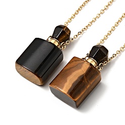 Tiger Eye Openable Natural Tiger Eye Perfume Bottle Pendant Necklaces for Women, 304 Stainless Steel Cable Chain Necklaces, Golden, 18.74 inch(47.6cm)