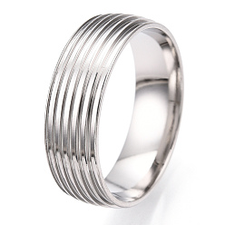 Color de Acero Inoxidable 201 ajustes de anillo de dedo acanalados de acero inoxidable, núcleo de anillo en blanco para esmalte, color acero inoxidable, 8 mm, tamaño de 13, diámetro interior: 23 mm