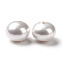 White ABS Plastic Beads, Imitation Shell & Pearl, Half Drilled, Abacus, White, 15.5x12mm, Hole: 1.4mm
