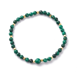 Malachite Natural Malachite Beaded Bracelets, with Electroplate Non-magnetic Synthetic Hematite Beads, Faceted Round, Inner Diameter: 2-1/2 inch(6.4cm)