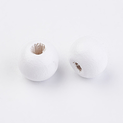 Белый Природных шарики древесины, окрашенные, круглые, белые, 8x7 мм, Отверстие : 2~3 мм , около 2770 шт / 500 г