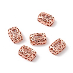 Clear Eco-friendly Brass Micro Pave Cubic Zirconia Multi-strand Links, Rack Plating, Cadmium Free & Lead Free, Rectangle, Rose Gold, Clear, 12x8x5mm, Hole: 1.2mm
