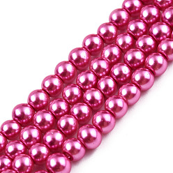 Violeta Rojo Medio Bicarbonato de vidrio pintado nacarado perla hebras grano redondo, rojo violeta medio, 6~7 mm, agujero: 1 mm, sobre 145 unidades / cadena, 31.4 pulgada