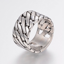Plata Antigua 304 anillos de dedo del acero inoxidable, anillos de banda ancha, plata antigua, 17~21 mm