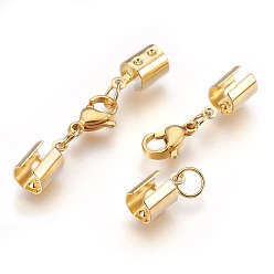 Golden 304 Stainless Steel Lobster Claw Clasps, with Cord Ends, Golden, 42mm