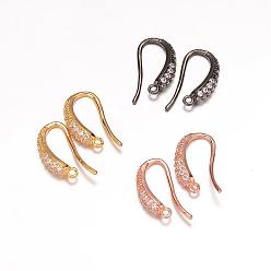 Mixed Color Brass Micro Pave Cubic Zirconia Earring Hooks, Ear Wire, with Horizontal Loop, Mixed Color, 18x10x4mm, Hole: 1mm, 18 Gauge, Pin: 1mm