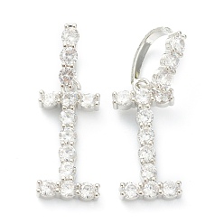 Letter I Brass Micro Pave Clear Cubic Zirconia Pendants, Letter, Letter.I, 19~22.5x10.5~20x2.5mm, Hole: 9.5x6mm