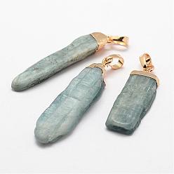 Quartz Natural Kyanite/Cyanite/Disthene Pendants, with Brass Golden Plated Findings, Nuggets, 41~62x10.5~14x5~9.5mm, Hole: 5x8mm