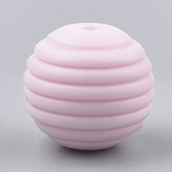 Pink Cuentas de silicona ecológicas de grado alimenticio, masticar cuentas para mordedores, diy collares de enfermería haciendo, rondo, rosa, 15x14 mm, agujero: 2 mm