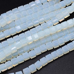 Azure Faceted Cube Opalite Beads Strands, Azure, 5.5x5.5x5.5mm, Hole: 1mm, about 94pcs/strand, 20.4 inch
