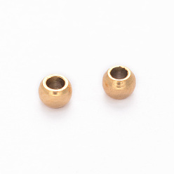 Golden Barrel Ion Plating(IP) 304 Stainless Steel Beads, Golden, 2x1mm, Hole: 0.5mm