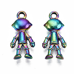 Rainbow Color Rainbow Color Alloy Pendants, Cadmium Free & Lead Free, Robot, 18x8.5x3.5mm, Hole: 1.5mm