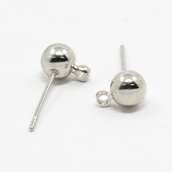 Platinum Brass Ball Post Ear Studs, with Loop, Platinum, 15.2~15.7x5mm, Hole: 1mm, Pin: 0.7mm