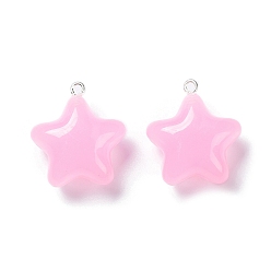 Perlas de Color Rosa Colgantes de acrílico, con trabillas de aleación en tono plateado, encantos estrella, rosa perla, 25.5~26x23x12.5 mm, agujero: 1.8 mm