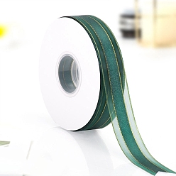 Teal Polyester Organza Ribbons with Gold Edge, Garment Accessories, Gift Wrapping Ribbon, Teal, 1 inch(25mm), about 49.21 Yards(45m)/Roll