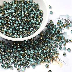 Cian Claro Abalorios de la semilla de cristal, medio chapado, dentro de los colores, agujero redondo, rondo, cian claro, 4x3 mm, agujero: 1.4 mm, 5000 unidades / libra
