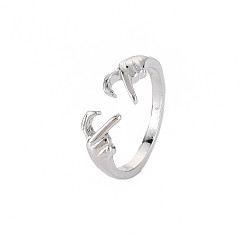 Platino Gesto de la mano amor anillo de puño abierto, joyas de aleación para mujer, sin plomo y cadmio, Platino, tamaño de EE. UU. 8 (18.1 mm)