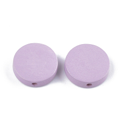 Lilac Painted Natural Poplar Wood Beads, Flat Round, Lilac, 15x4.5mm, Hole: 1.2mm