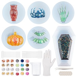 Mixed Color Halloween Theme, DIY Silicone Mold Kits, Include 100ml Measuring Cups, Plastic Round Stirring Rod & Transfer Pipettes & 304 Stainless Steel Beading Tweezers, Mixed Color, 55x11mm