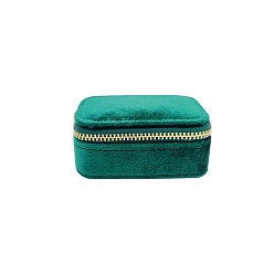 Bleu Vert Boite a bijoux velet, étui à bijoux portable de voyage, boîtes de rangement à fermeture éclair, pour les bagues, Des boucles d'oreilles, rectangle, sarcelle, 8.5x4.5~4.7x3.8 cm
