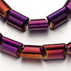 Purple Plated Electroplate Non-magnetic Synthetic Hematite Beads Strands, Rectangle, Purple Plated, 12x8x6mm, Hole: 1mm, about 35pcs/strand, 15.7 inch