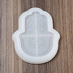 Blanco Diy hamsa mano bandeja placa moldes de silicona, moldes de almacenamiento, para resina uv, fabricación artesanal de resina epoxi, blanco, 154x127x9 mm